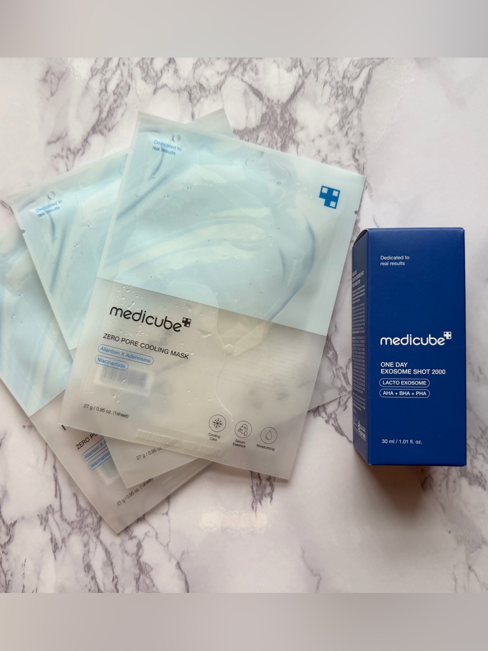 Medicube One Day Exosome Shot Pore Serum 2000 and 3 Zero Pore Cooling Face Masks
